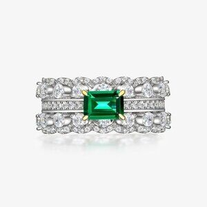 🎀 Noble Density Diamond Inlaid Luxury Emerald CZ Ring for Women, HA4406-6